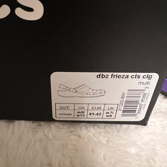 Dragon Ball Z Crocs Jibbitz Purple White Adult Size M8/W10 Clog Shoes NWB - Picture 2 of 10